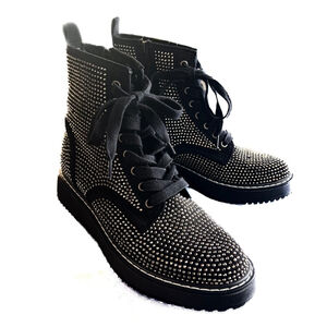Madden Girl Womens Studded Combat Boots Size 6.5 Kurrt Black Platform Festival